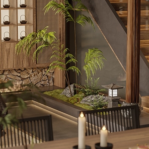 Chinese style indoor plant pile combination indoor landscape landscaping 3d model