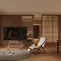 Modern Minimalist Living Dining Room With Sofa Coffee Table TV Large Window And Wooden Floor