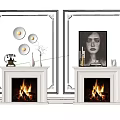 White Fireplaces With Burning Flames And Decorative Mantel On Elegant Molded Walls