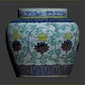 Decorative Ceramic Jar With Colorful Floral Patterns And Blue White Design Lid