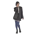 A Woman In School Uniform Blazer Skirt Blue Socks Boots And Hand Gesture