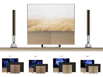 Sleek Modern TV With Wooden Stand Column Speakers And Natural Landscape Screen 3d model