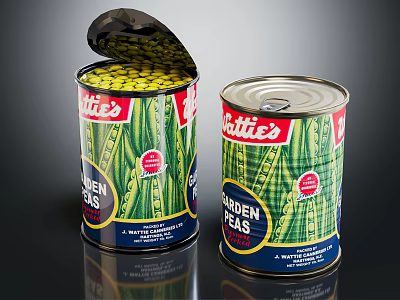 Cattie's Garden Peas Canned Food With Open And Closed Containers 3d model