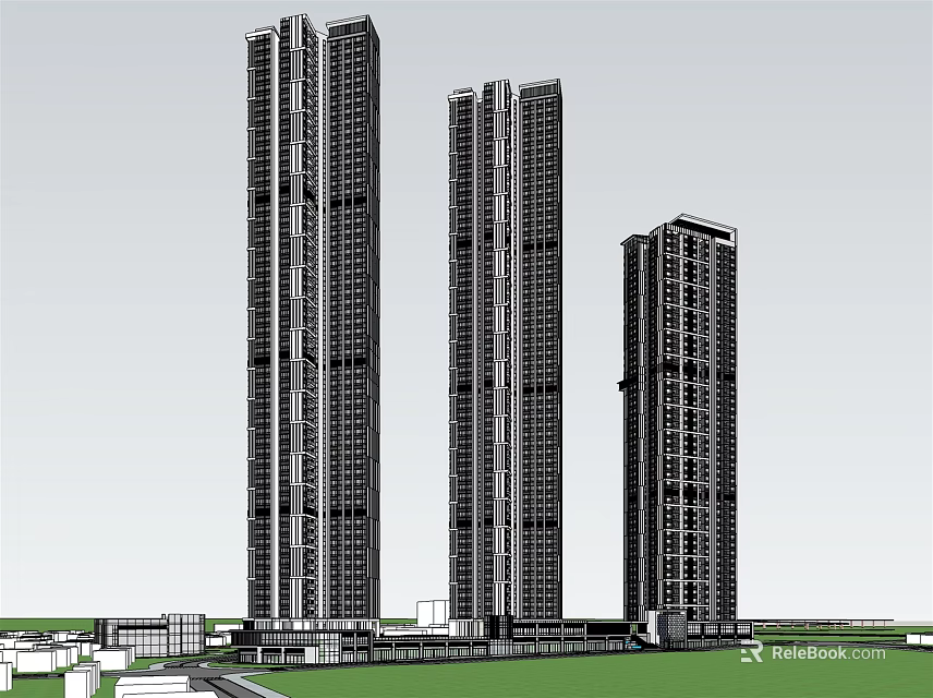 Modern High Rise Building Architectural Design With Surrounding Low Rise Structures And Green Area 3d model 