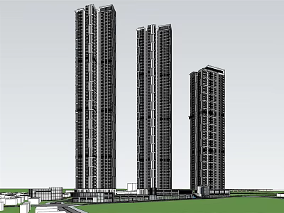 Modern High Rise Building Architectural Design With Surrounding Low Rise Structures And Green Area 3d model