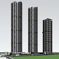 Modern High Rise Building Architectural Design With Surrounding Low Rise Structures And Green Area