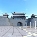 Ancient Architecture With Traditional Chinese Roof Gray City Walls Arched Gate and Stone Square