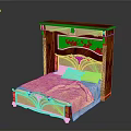 Traditional Wooden Bed with High Carved Headboard and Cream Bedding Set