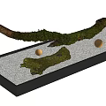 Japanese Zen Garden with Moss Covered Branch White Gravel and Illuminated Orbs in Black Tray