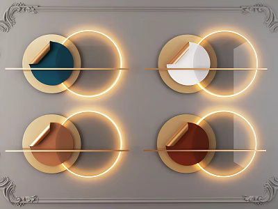 Wall Decor With Neon Rings Blue White Brown Dark Red On Grey Wall Decorative Edges 3d model