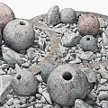 Natural Park Landscape Featuring Decorative Stone Balls Pebbles And Circular Design
