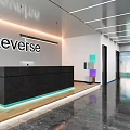 Sleek Modern Office Reception Counter In Bright Minimalist Corporate Lobby With Custom Brand Wall