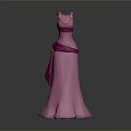 Man Wearing Pink Sling Long Dress With Purple Waist Belt And Flared Skirt Against Gradient Background