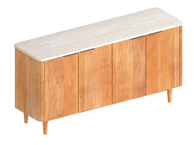 Modern Wooden Sideboard With Light Colored Top Vertical Striped Doors And Slim Legs 3d model