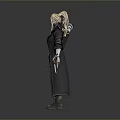 Man In Long Coat With Blonde Hair And Mask Holding Rifle And Tactical Gear