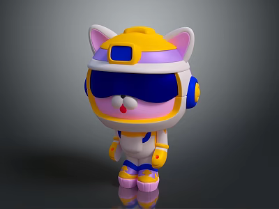 Cute Cartoon Cat Game Movie Character With Helmet Goggles And Headphones 3d model