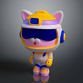 Cute Cartoon Cat Game Movie Character With Helmet Goggles And Headphones