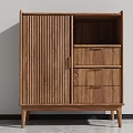 Modern Minimalist Wooden Storage Cabinet with Slatted Door Drawers and Natural Wood Tone