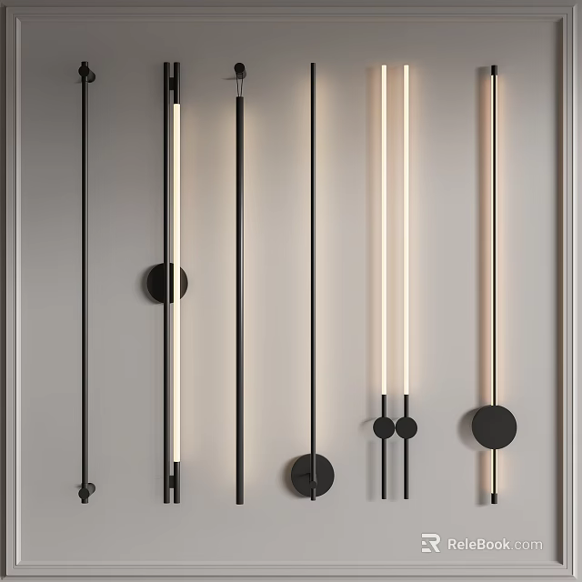 Modern Long Wall Sconces With Black Frames And Illuminated Tubes For Indoor Decor 3d model 