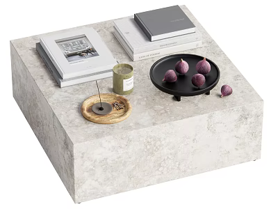 Modern Coffee Table with Stacked Books Magazine Green Candle Black Tray and Purple Decorative Balls 3d model