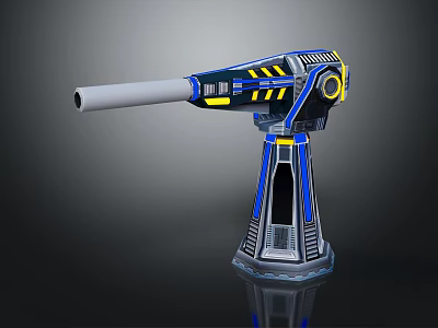 Futuristic Sci Fi Weapon With Blue Yellow Accents Modern Tech Design Long Barrel Stable Base 3d model