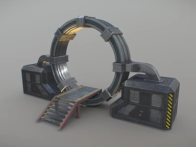 Sci Fi Metal Ring Structure Design With Square Bases Ramp Steps And Lighting 3d model