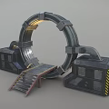 Sci Fi Metal Ring Structure Design With Square Bases Ramp Steps And Lighting