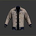 Light Beige Jacket with Blue Collar Cuffs Trim and Front Pockets Simple Casual Design