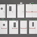 Various Door Designs With Circular Rectangular Windows Double Doors And Red Lines 3d model