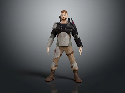 3D Male Adventurer Character With Brown Hair Beard And Armored Shoulder Gear 3d model