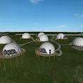 Scenic White Dome Structures Arranged On Green Grassland With Winding Paths 3d model