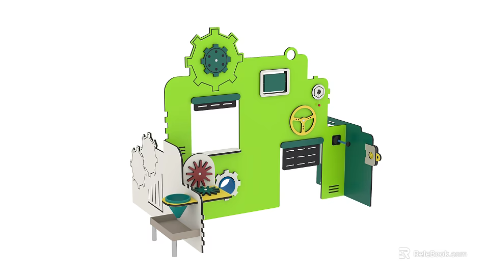 Green Toy Play Structure With Gear Screen Drawer And Small Table 3d model