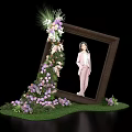 Floral Installation Decorative Picture Frame With Purple White Flowers And Green Grass