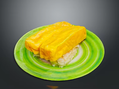 Delicious Yellow Food On Green Plate With White Rice And Sweet Flavor 3d model