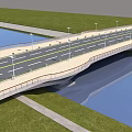 Modern Bridge With Road Lanes Street Lamps And Grass Over Water