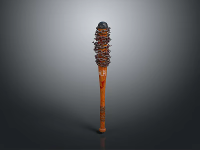 Decorative Wooden Ceremonial Staff With Intricate Top Stacked Design And Brown Finish 3d model