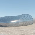 Modern Curved Glass Station Structure With Transparent Roof And Metal Frame Design