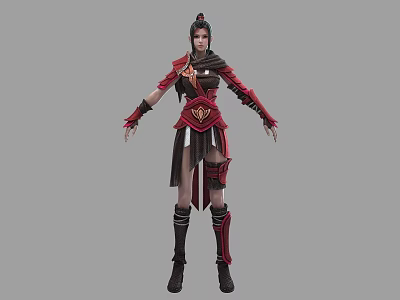 Game and Movie Character in Red and Black Ornate Armor With Headdress Standing Pose 3d model