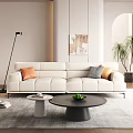 Modern Minimalist White Leather Sofa And Round Coffee Table Combination For Cozy Elegant Living Room