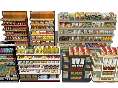 Retail Store Display Shelves With Multiple Tiers Various Designs And Stocked Products 3d model