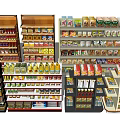 Retail Store Display Shelves With Multiple Tiers Various Designs And Stocked Products
