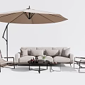 Outdoor Sofa Set With Umbrella Lounge Chairs Coffee Table And Comfortable Pillows