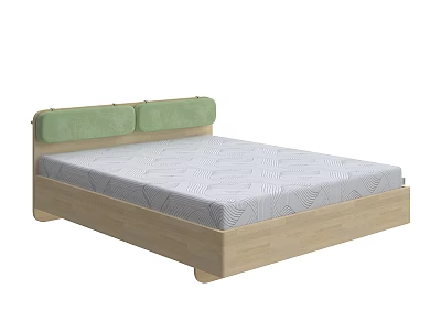 Modern Double Bed With Wooden Frame Green Padded Headboard And Patterned Mattress 3d model