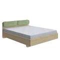 Modern Double Bed With Wooden Frame Green Padded Headboard And Patterned Mattress 3d model