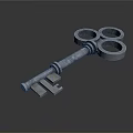 Antique Metal Key Featuring Three Circular Top Rings And Handle