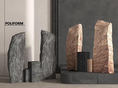 Natural Stone and Wood Decorative Elements with Different Colors and Shapes for Modern Interior Design 3d model