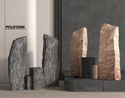 Natural Stone and Wood Decorative Elements with Different Colors and Shapes for Modern Interior Design 3d model