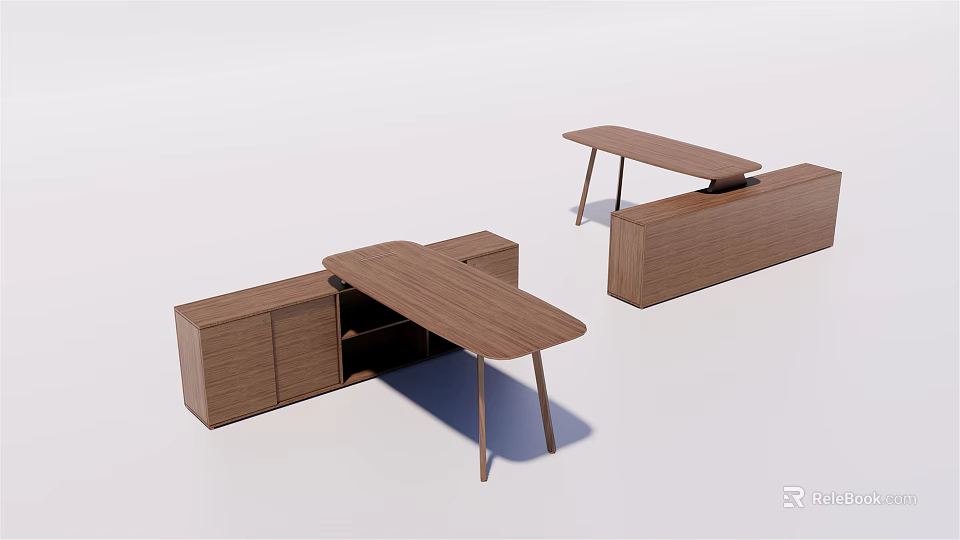 Modern Wooden Desk Design With Cabinet Drawers And Different Layout Structures 3d model 