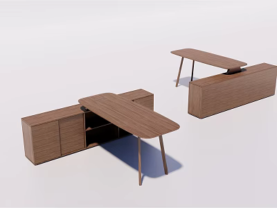 Modern Wooden Desk Design With Cabinet Drawers And Different Layout Structures 3d model