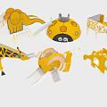 Fun Animal Shaped Playground Equipment with Yellow Slides and Climbing Structures 3d model